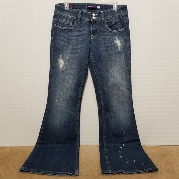 Vigoss jeans 7 The New York Flare distressed bleach splatter grunge studded - Picture 1 of 16